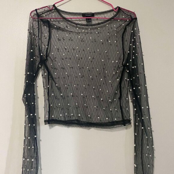 Forever 21 Pearl Mesh Top - L - Picture 1 of 6